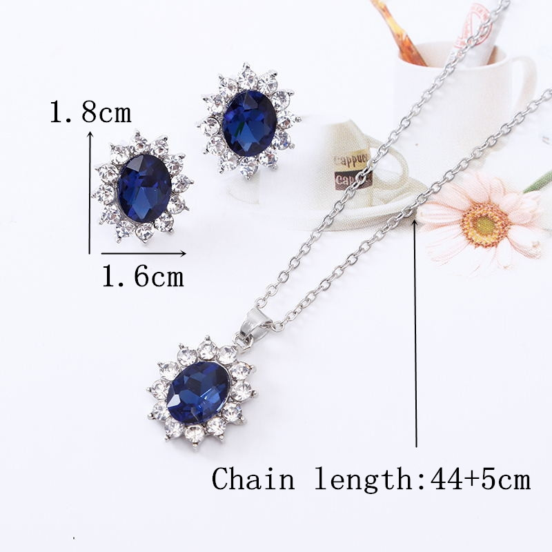 Nouă moda picătură de apă cristal albastru piatră seturi de bijuterii nunta pentru mirese strass colier cercei femei bijuterii africane