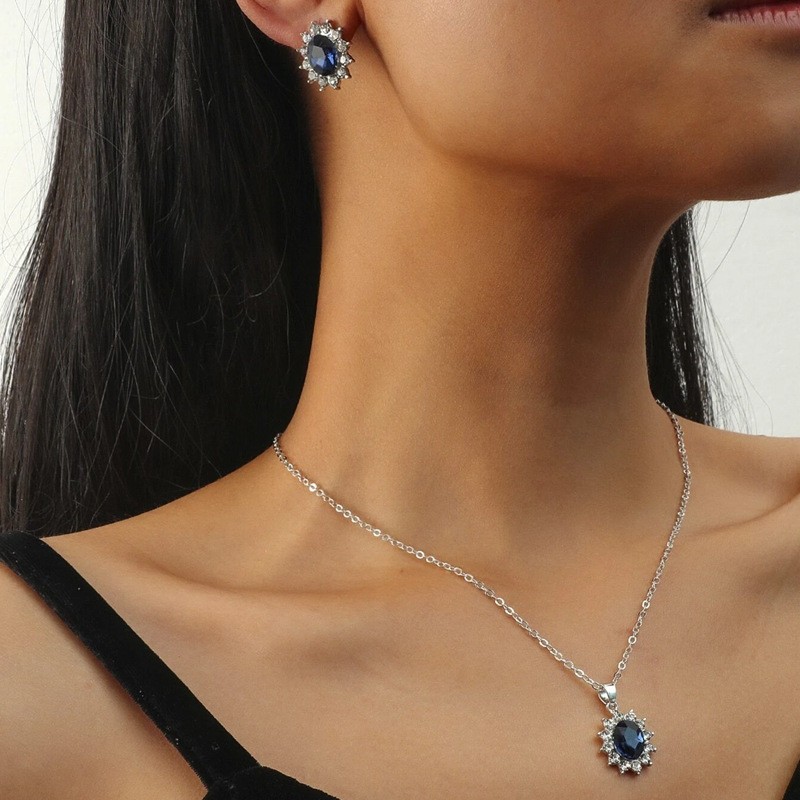 Nouă moda picătură de apă cristal albastru piatră seturi de bijuterii nunta pentru mirese strass colier cercei femei bijuterii africane