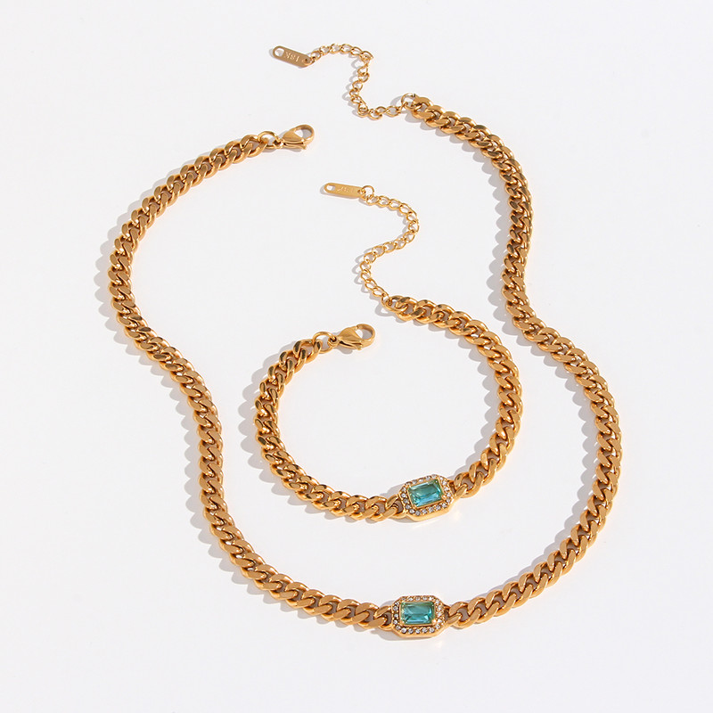 2022-es új 3A cirkónia vaskos kubai lánc nyaklánc nyaklánc karkötő ékszerkészlet női vintage rozsdamentes acél tartozékokhoz