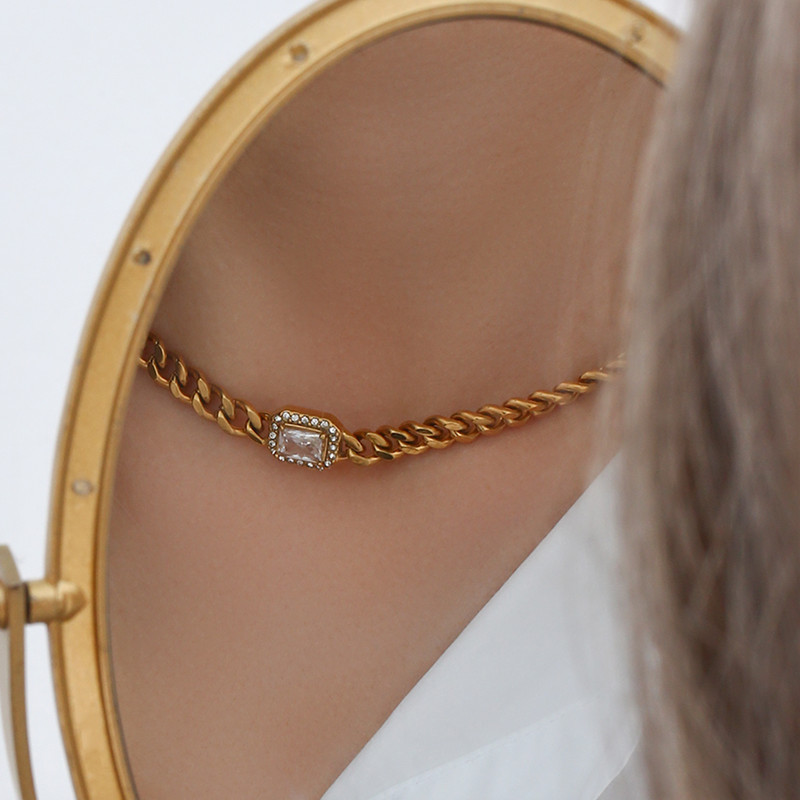 2022-es új 3A cirkónia vaskos kubai lánc nyaklánc nyaklánc karkötő ékszerkészlet női vintage rozsdamentes acél tartozékokhoz