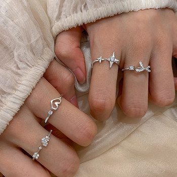 Нови корейски пръстени с кръстосана звезда за жени Блестящ пръстен с пискюл с пискюли с обикновени кристали Пръстени Аксесоари Бижута