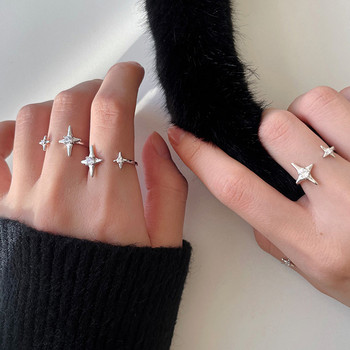 Νέα κορεατικά δαχτυλίδια σταυρού αστεριών για γυναίκες Γυαλιστερό Ζιργκόν με φούντα με αστέρι ανοιχτό δαχτυλίδι Απλά στρας Δαχτυλίδια Αξεσουάρ Κοσμήματα