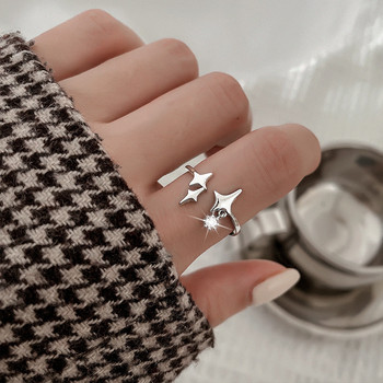Νέα κορεατικά δαχτυλίδια σταυρού αστεριών για γυναίκες Γυαλιστερό Ζιργκόν με φούντα με αστέρι ανοιχτό δαχτυλίδι Απλά στρας Δαχτυλίδια Αξεσουάρ Κοσμήματα
