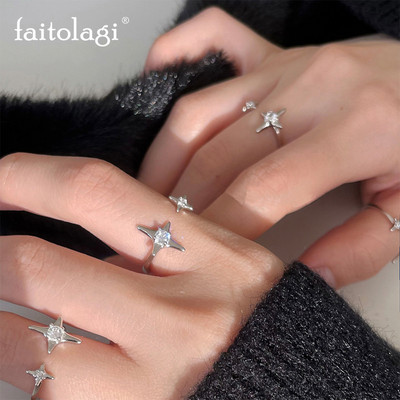 Noi inele coreeane cu stele cu cruce pentru femei, cu zircon strălucitor, cu ciucuri, inel deschis, cu strasuri simple, accesorii, bijuterii