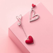 Cercei coreeani noi, asimetrici, cu inimă roșie, pentru femei, creativ, cu gol ECG, cu ciucuri, cu zircon, cu perle, cadou de bijuterii de petrecere pentru fete