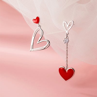 Cercei coreeani noi, asimetrici, cu inimă roșie, pentru femei, creativ, cu gol ECG, cu ciucuri, cu zircon, cu perle, cadou de bijuterii de petrecere pentru fete