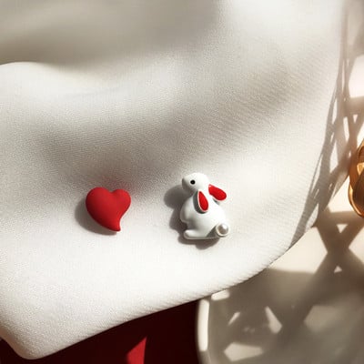 Cercei coreeani noi, asimetrici, cu inimă roșie, pentru femei, creativ, cu gol ECG, cu ciucuri, cu zircon, cu perle, cadou de bijuterii de petrecere pentru fete