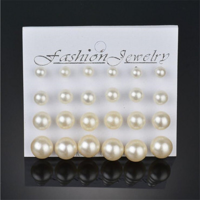 Set de 12 perechi de cercei cu perle simulate albe pentru femei Bijuterii pe ureche Kit de cercei cu bile Bijouteria brincos Bijoux