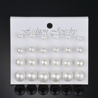 Set de 12 perechi de cercei cu perle simulate albe pentru femei Bijuterii pe ureche Kit de cercei cu bile Bijouteria brincos Bijoux