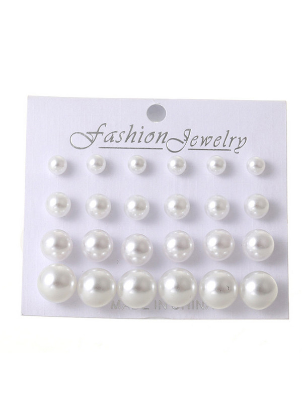 Set de 12 perechi de cercei cu perle simulate albe pentru femei Bijuterii pe ureche Kit de cercei cu bile Bijouteria brincos Bijoux