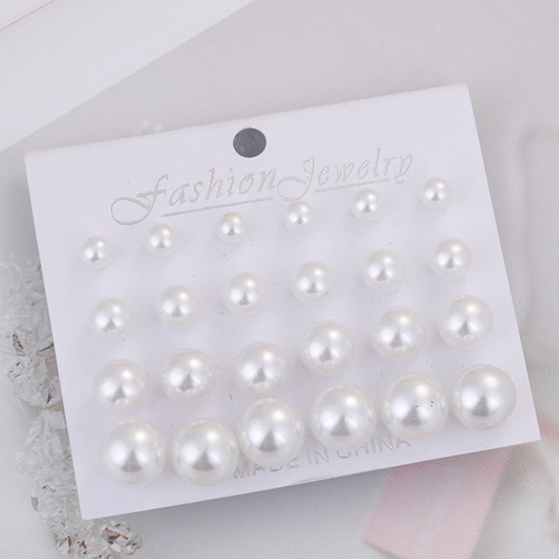 Set de 12 perechi de cercei cu perle simulate albe pentru femei Bijuterii pe ureche Kit de cercei cu bile Bijouteria brincos Bijoux