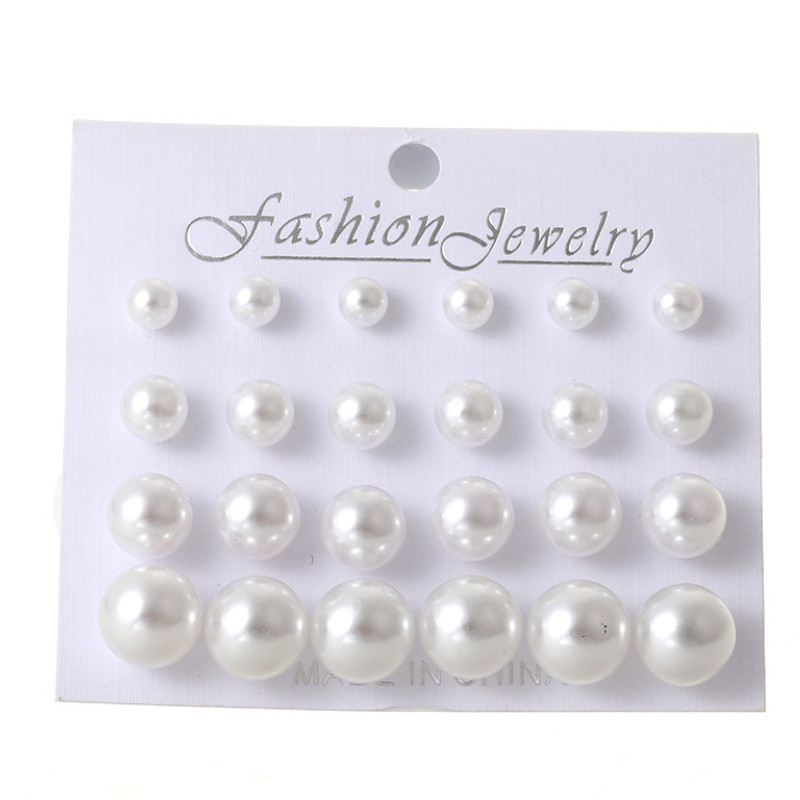 Set de 12 perechi de cercei cu perle simulate albe pentru femei Bijuterii pe ureche Kit de cercei cu bile Bijouteria brincos Bijoux