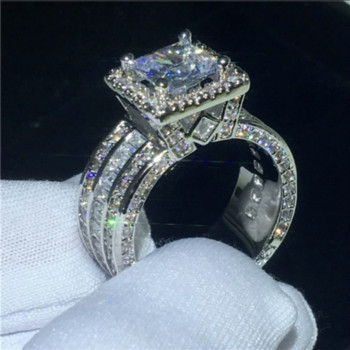 Super Shining Γυναικείο Ανδρικό Μόδα Δαχτυλίδι Εξαιρετικό Ασημί Χρώμα Ένθετες Πέτρες Ζιργκόν Βέρες Γυναικείου Αρραβωνιαστικού κοσμήματος