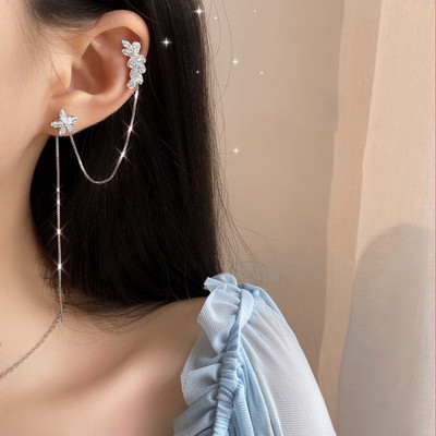 2022, noua moda, zircon stralucitor in forma de C cu ciucuri lungi, cercei fara piercing, design feminin, bijuterii pentru petrecere.