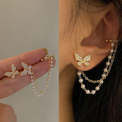 2022, noua moda, zircon stralucitor in forma de C cu ciucuri lungi, cercei fara piercing, design feminin, bijuterii pentru petrecere.