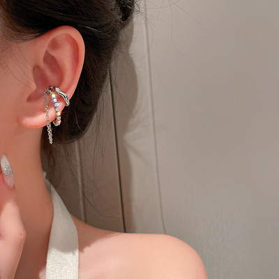 2022, noua moda, zircon stralucitor in forma de C cu ciucuri lungi, cercei fara piercing, design feminin, bijuterii pentru petrecere.