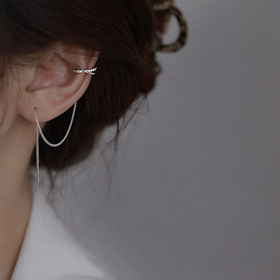 2022, noua moda, zircon stralucitor in forma de C cu ciucuri lungi, cercei fara piercing, design feminin, bijuterii pentru petrecere.