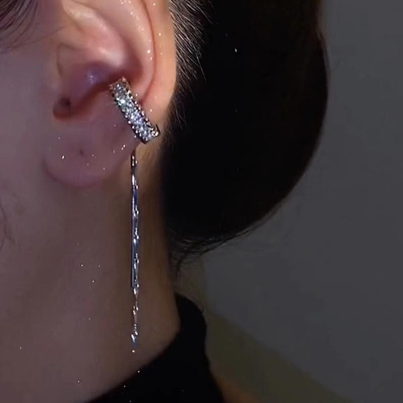 2022, noua moda, zircon stralucitor in forma de C cu ciucuri lungi, cercei fara piercing, design feminin, bijuterii pentru petrecere.