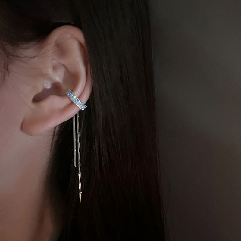 2022, noua moda, zircon stralucitor in forma de C cu ciucuri lungi, cercei fara piercing, design feminin, bijuterii pentru petrecere.