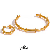 Yhpup Charm Minimalista bevont rozsdamentes acél nyitott karkötő gyűrűszett nőknek Stílusos egyedi divatékszer ajándék