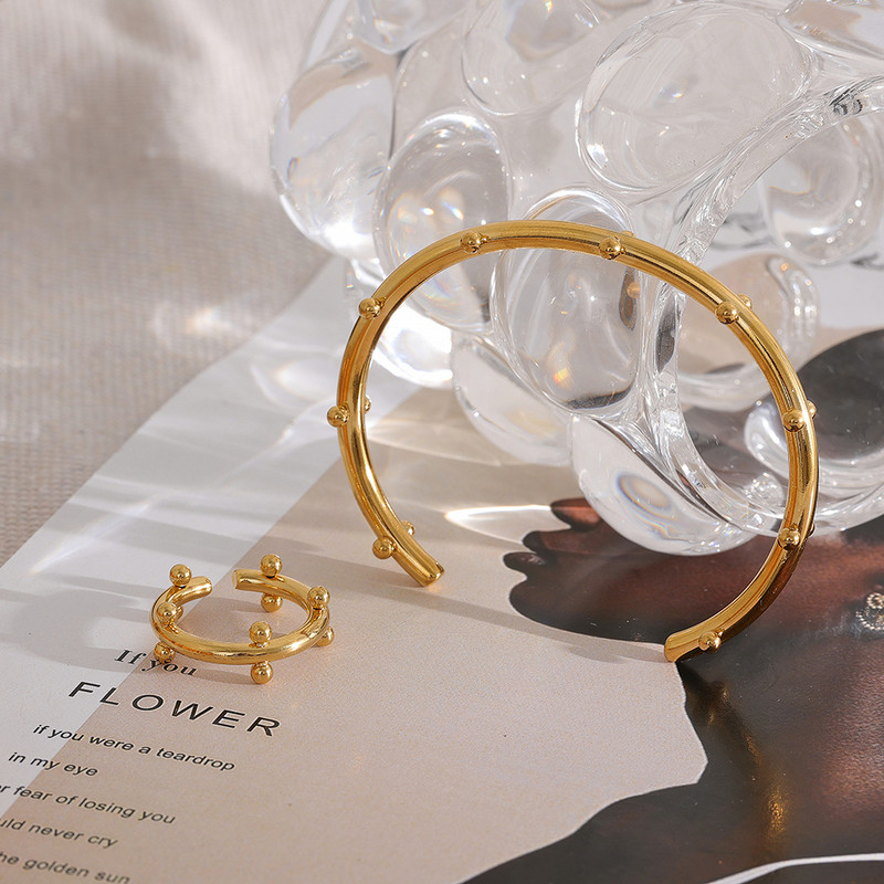 Yhpup Charm Minimalista bevont rozsdamentes acél nyitott karkötő gyűrűszett nőknek Stílusos egyedi divatékszer ajándék