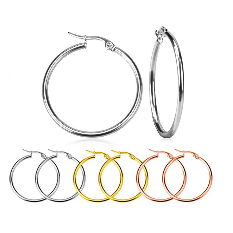 LUXUSTEEL Cercei cu cerc din oțel inoxidabil de culoare aurie pentru femei, bărbați, cerc mare/mic, bijuterii urechi rotunde Bijoux Acier inoxidabil