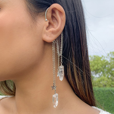 Ingemark Kpop cercel lung cu ciucuri pentru femei, doamne, fără piercing, cartilaj fals, cleme rafinate pentru oase, bijuterii pendente