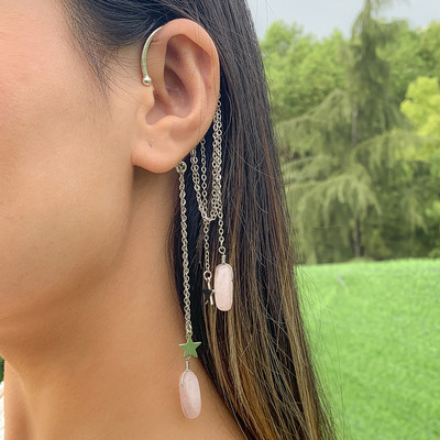 Ingemark Kpop cercel lung cu ciucuri pentru femei, doamne, fără piercing, cartilaj fals, cleme rafinate pentru oase, bijuterii pendente