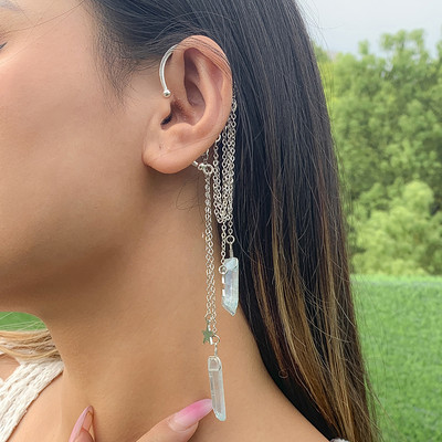 Ingemark Kpop cercel lung cu ciucuri pentru femei, doamne, fără piercing, cartilaj fals, cleme rafinate pentru oase, bijuterii pendente