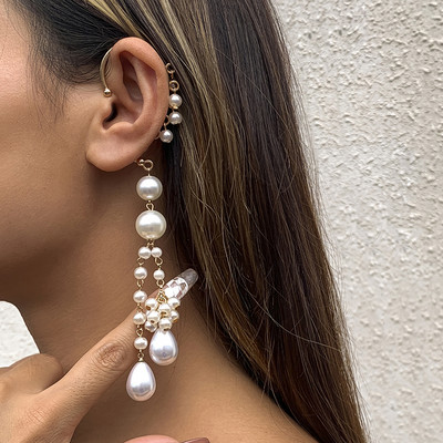 Ingemark Kpop cercel lung cu ciucuri pentru femei, doamne, fără piercing, cartilaj fals, cleme rafinate pentru oase, bijuterii pendente