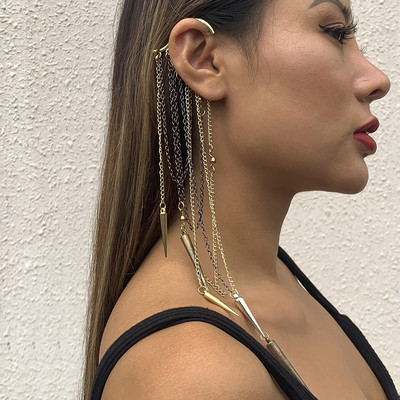 Ingemark Kpop cercel lung cu ciucuri pentru femei, doamne, fără piercing, cartilaj fals, cleme rafinate pentru oase, bijuterii pendente