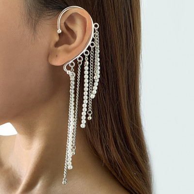 Ingemark Kpop cercel lung cu ciucuri pentru femei, doamne, fără piercing, cartilaj fals, cleme rafinate pentru oase, bijuterii pendente