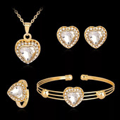 ZOSHI Fashion Love Heart Seturi de bijuterii pentru femei Seturi de nuntă cu pandantiv de cristal, colier placat cu aur, cercei, set de inele