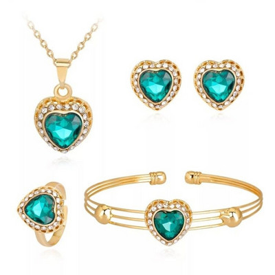ZOSHI Fashion Love Heart Seturi de bijuterii pentru femei Seturi de nuntă cu pandantiv de cristal, colier placat cu aur, cercei, set de inele