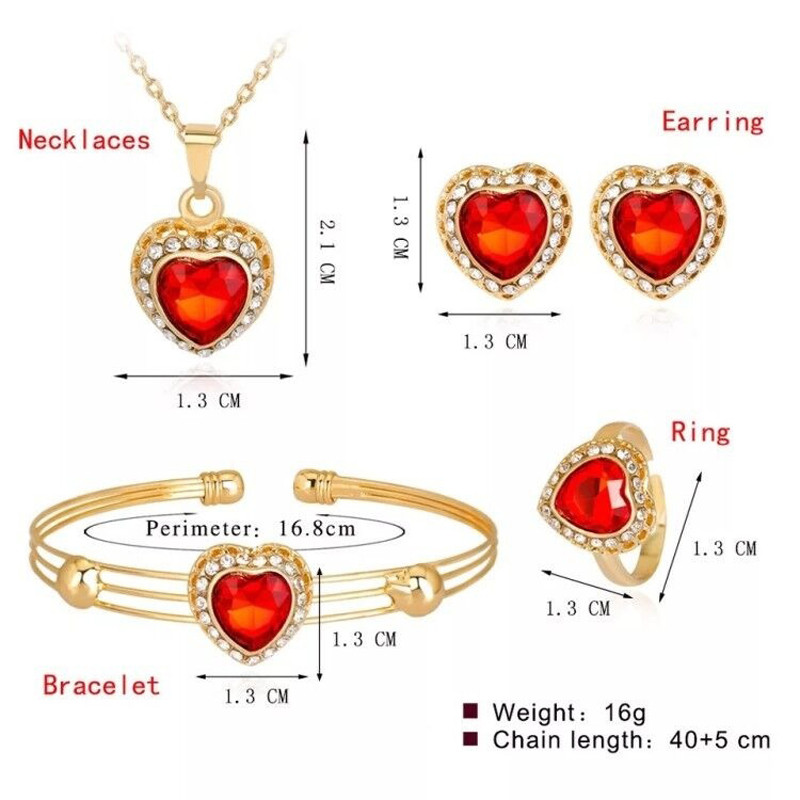 ZOSHI Fashion Love Heart Seturi de bijuterii pentru femei Seturi de nuntă cu pandantiv de cristal, colier placat cu aur, cercei, set de inele