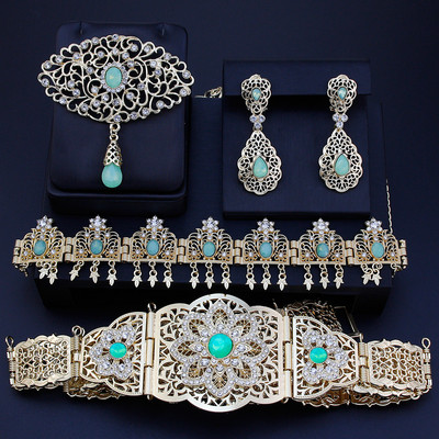 Sunspicems Chic Algeria Seturi de bijuterii mireasa 18K aur culoare caftan curea broșă cercei lanț de păr Maroc femei nunta Bijoux cadou