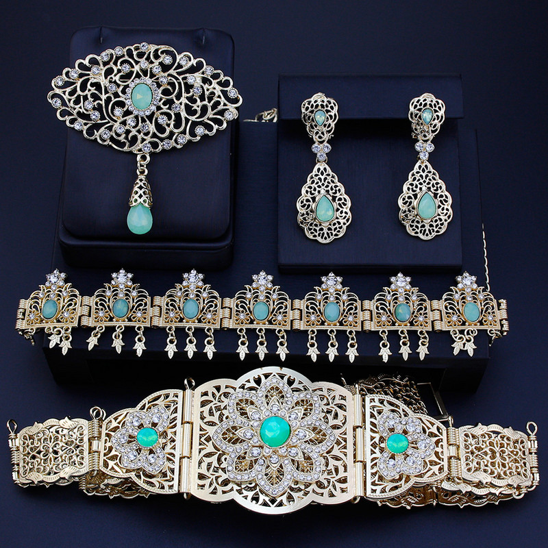 Sunspicems Chic Algeria Seturi de bijuterii mireasa 18K aur culoare caftan curea broșă cercei lanț de păr Maroc femei nunta Bijoux cadou