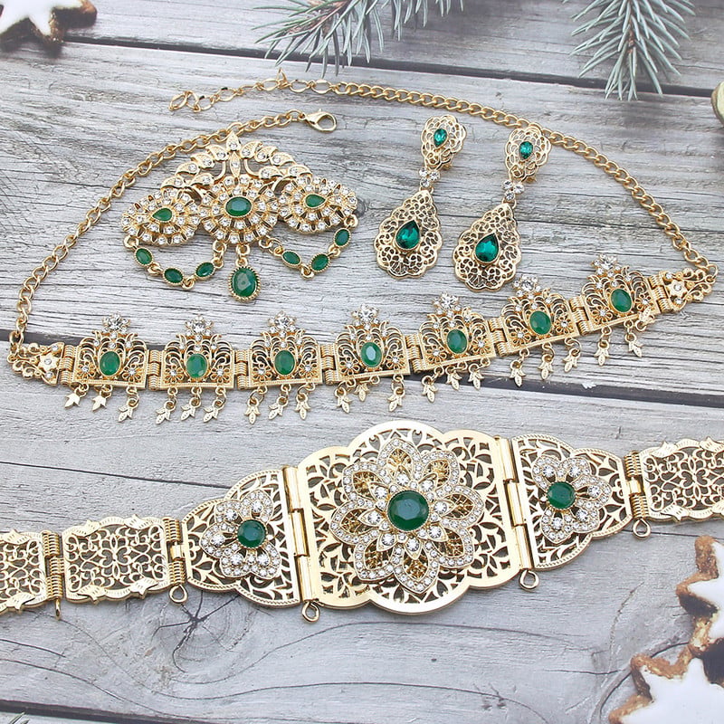 Sunspicems Chic Algeria Seturi de bijuterii mireasa 18K aur culoare caftan curea broșă cercei lanț de păr Maroc femei nunta Bijoux cadou