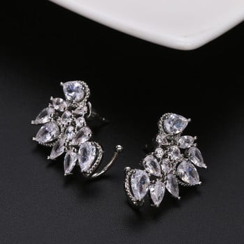 Χαριτωμένο ασημί χρώμα Statement Flower Stud σκουλαρίκια Κοσμήματα με CZ Zirconia Crystal Ear Stud για γυναίκες Δώρο γάμου