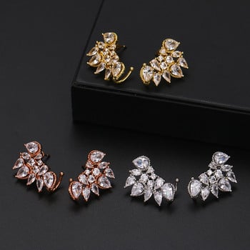 Χαριτωμένο ασημί χρώμα Statement Flower Stud σκουλαρίκια Κοσμήματα με CZ Zirconia Crystal Ear Stud για γυναίκες Δώρο γάμου