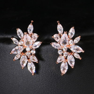 Mieli sidabro spalvos pareiškimai gėlių auskarai papuošalai su CZ cirkonio krištoliniu auskaru moterims vestuvinė dovana