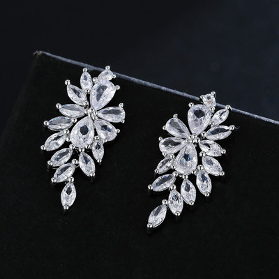 Mieli sidabro spalvos pareiškimai gėlių auskarai papuošalai su CZ cirkonio krištoliniu auskaru moterims vestuvinė dovana