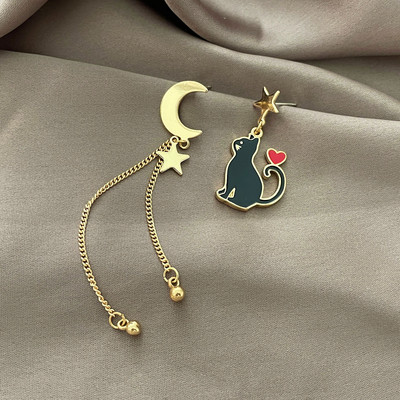 A divat aszimmetriája Aranyos macska legyező fülbevaló cica fülbevaló Rózsaszín nyúl cseresznyevirág kiegészítők trendi parti ékszer ajándék