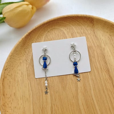 A divat aszimmetriája Aranyos macska legyező fülbevaló cica fülbevaló Rózsaszín nyúl cseresznyevirág kiegészítők trendi parti ékszer ajándék