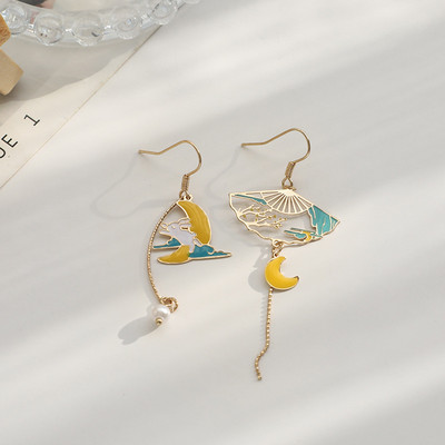 A divat aszimmetriája Aranyos macska legyező fülbevaló cica fülbevaló Rózsaszín nyúl cseresznyevirág kiegészítők trendi parti ékszer ajándék