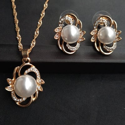 Set de bijuterii cu perle simulate de culoare aurie, cercei de cristal cu picături de apă pentru nuntă, set de colier, lanț de claviculă de șarpe