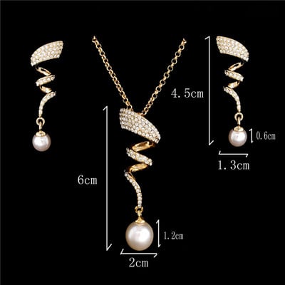 Set de bijuterii cu perle simulate de culoare aurie, cercei de cristal cu picături de apă pentru nuntă, set de colier, lanț de claviculă de șarpe