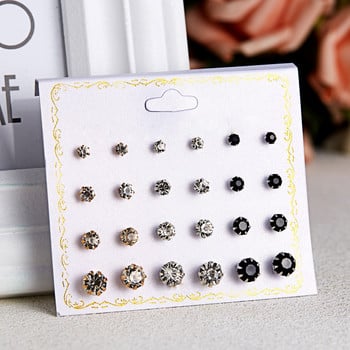 Rinhoo 12pairs Crystal Simulated Pearl Earrings Σετ Γυναικεία Πολύχρωμα Στρογγυλά Σκουλαρίκια με καρφιά Σκουλαρίκια Σκουλαρίκια με κοσμήματα γάμου