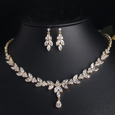 Set de bijuterii pentru cercei cu frunze rafinate Uilz pentru femei Accesorii pentru petrecerea de nunta Cercei cu zirconiu Seturi de colier cadou pentru mireasa