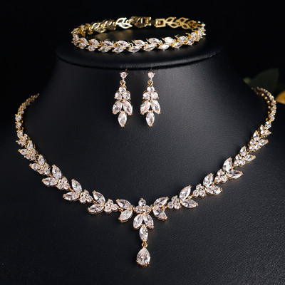 Set de bijuterii pentru cercei cu frunze rafinate Uilz pentru femei Accesorii pentru petrecerea de nunta Cercei cu zirconiu Seturi de colier cadou pentru mireasa